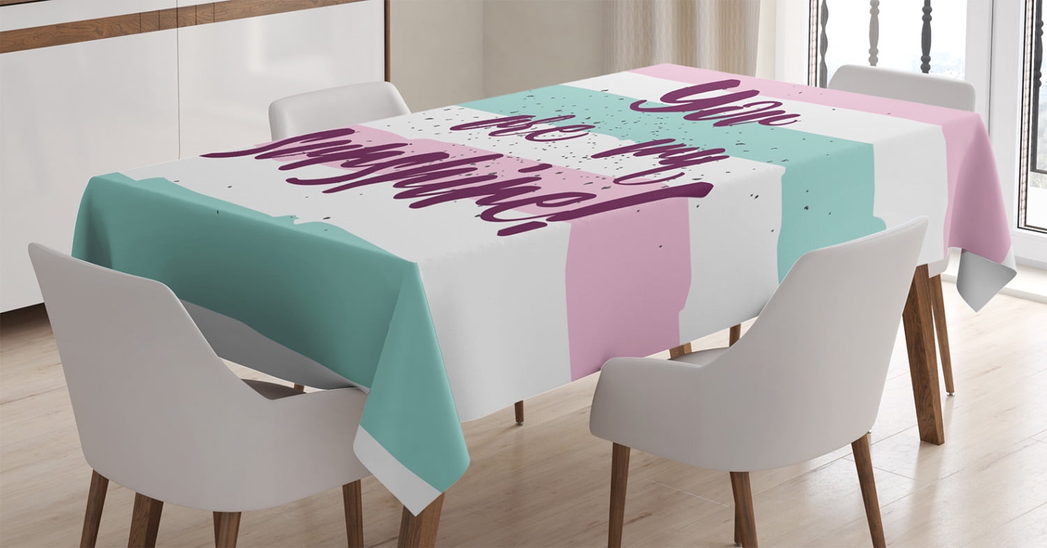 Quotes Decor Tablecloth, Horizontal Striped Setting with Sunshine