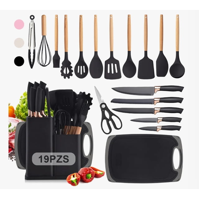 Utensilios De Cocina Silicona Espatulas Y Cuchillos 19 Set Modelo Negro