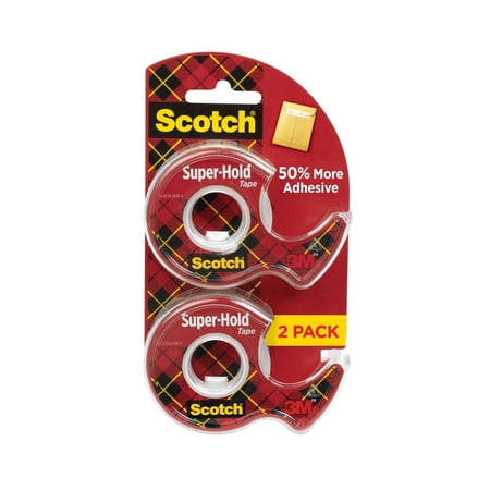Scotch Super-Hold Tape Dispenser, Clear, 3/4 in. x 600 in., 2 Dispensers