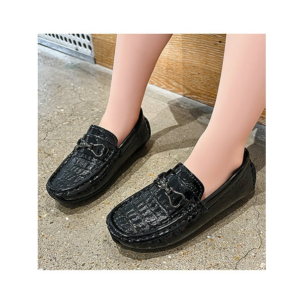 Woobling Kids Flats Flat Moccasins Slip On Loafers Lightweight Driving Shoe School Non slip Low Top Loafer Black 2Y