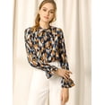 thumbnail image 3 of Blusa con cuello En V y lazo floral Allegra K para mujer manga larga volantes trompeta Naranja azul XS, 3 of 6
