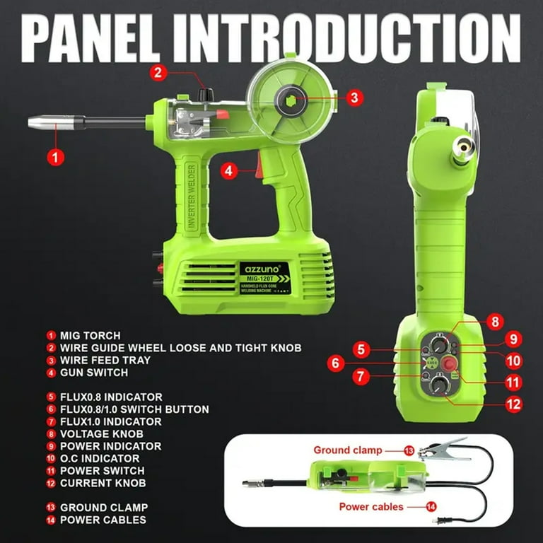 AZZUNO Portable Handheld MIG Welder 100A 110V Gasless Mini Welder