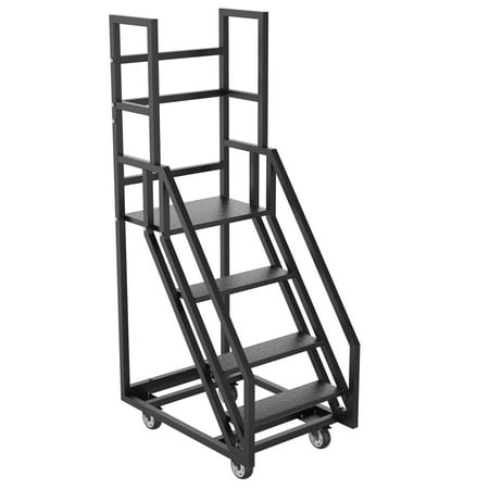 3-Step Rolling Ladder with Wheels, Heavy-Duty Metal Rolling Step Stool with Handrail & Anti-Slip Treads, Mobile Library Ladder for Warehouse, Kitchen, Garage