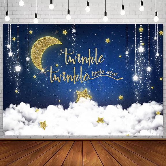 Twinkle Twinkle Little Star Backdrop Golden Moon Glitter Star Baby Shower Photography Background Galaxy Space Newborn Birthday Party Decorations Banner Supplies Photo Booth Props