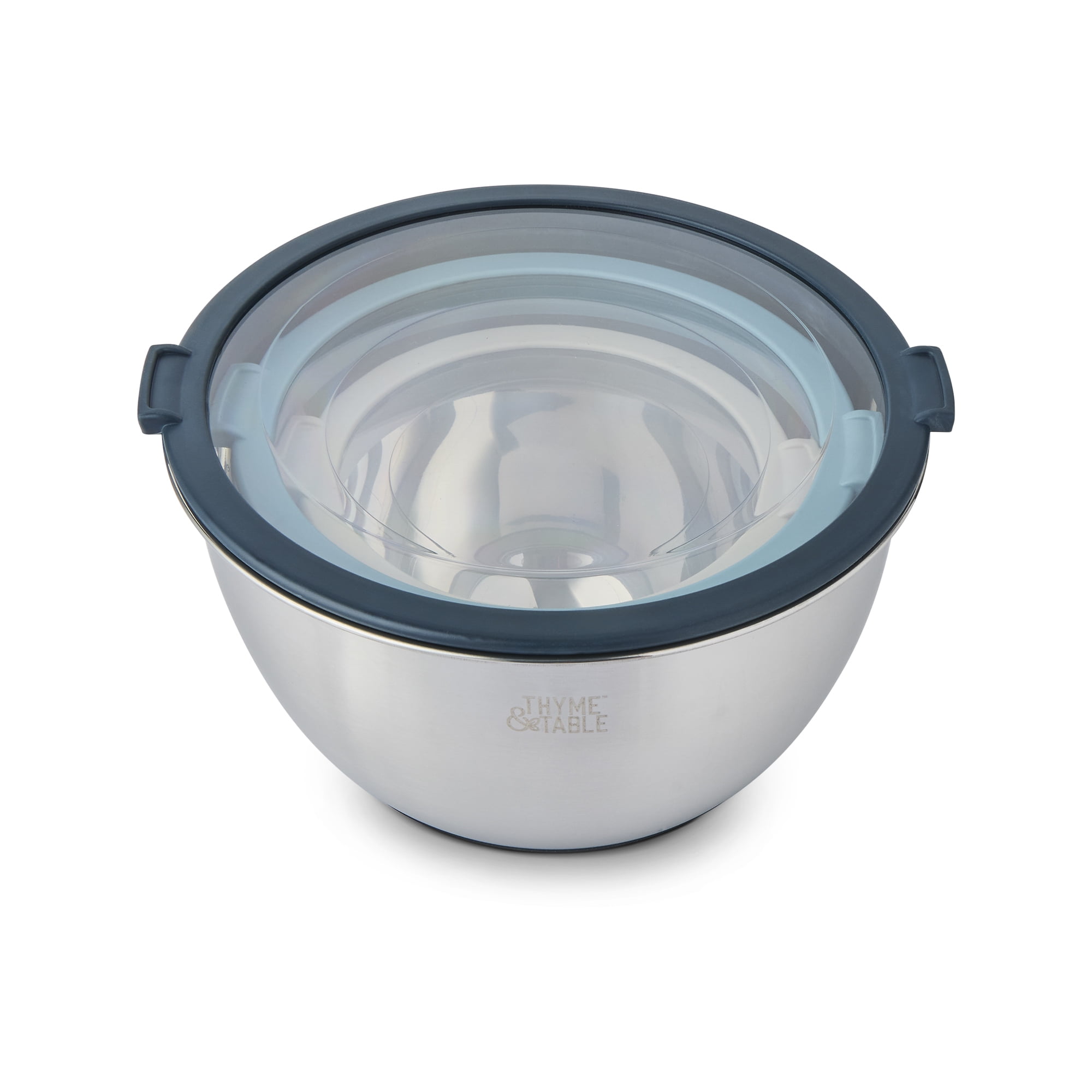 Thyme & Table 6-Piece Nesting Mixing Bowl Set with Easy Grip Transparent Lids - Blue