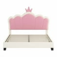 thumbnail image 4 of Cadre de Lit Grand Format Crème et Tête de Lit Couronne Rembourrée Rose - Lit Plateforme Style Princesse, 4 of 9