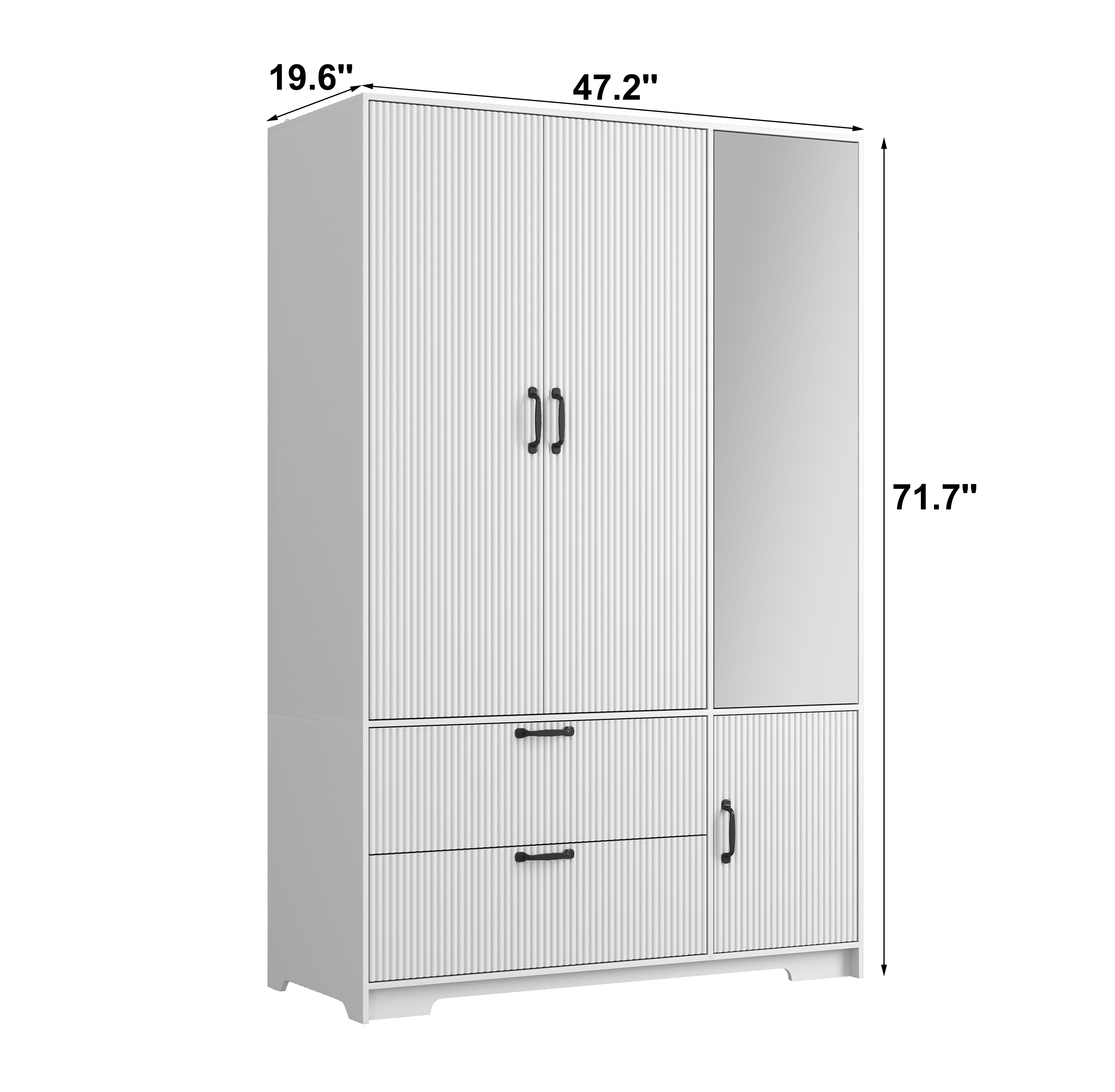 Mintazer Freestanding Wardrobe Armoire with Mirror & 4 Door, 71" Tall Clothing Storage Cabinet with Motion Sensor Light & 2 Large Drawers for Bedroom, White