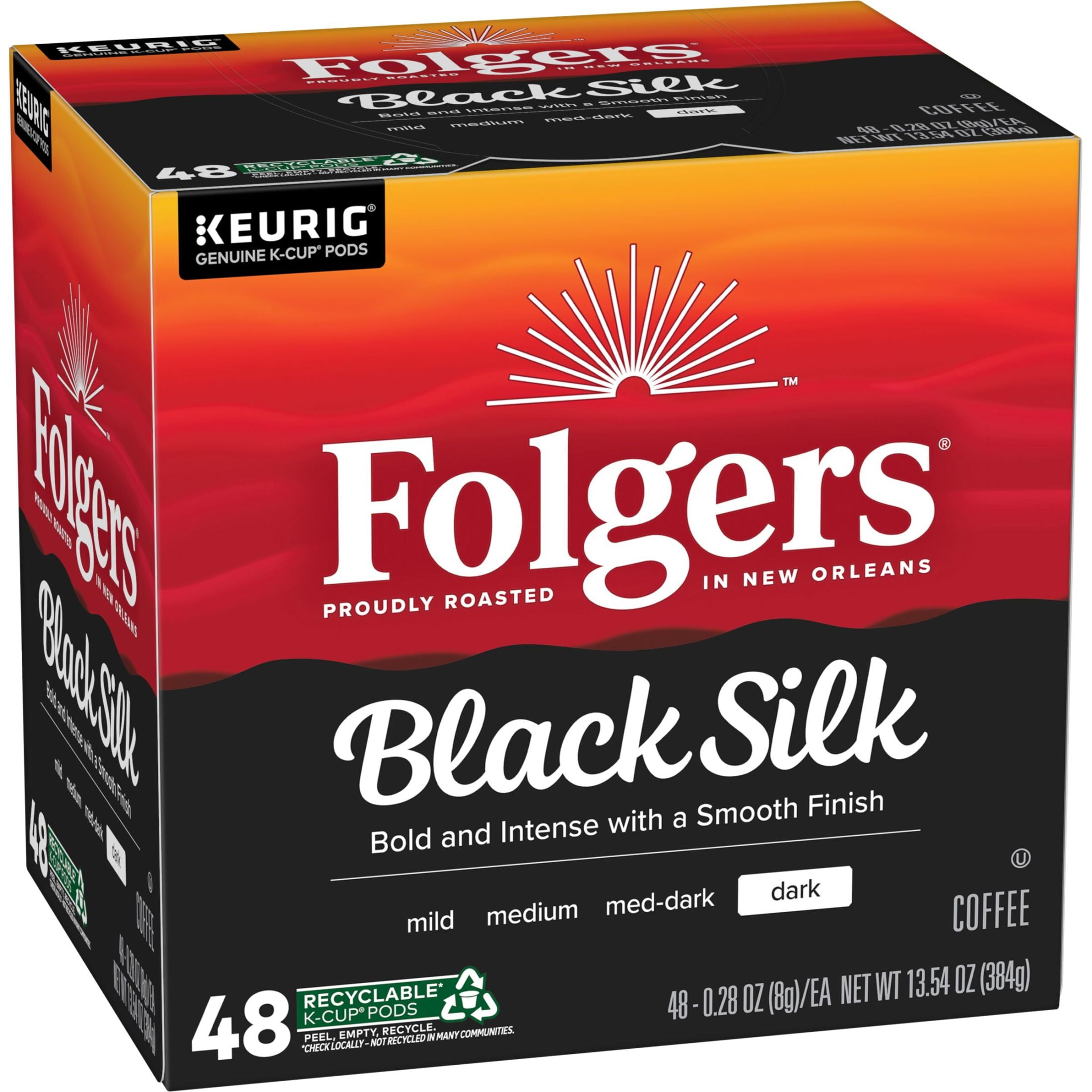 Folgers Black Silk, Dark Roast Coffee, Keurig K Cup Pods, 48 Count Box