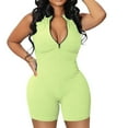thumbnail image 2 of Timegard Bodysuit for Women 1 Piece Ribbed V Neck Zipper Slim Short Rompers Outfits Solid Color Comfy Casual, 2 of 7