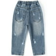 thumbnail image 2 of KIDSCOOL SPACE Retro Toddler Little Kid Rippd Holes Elastic Waist Fashion Jeans, 2 of 7