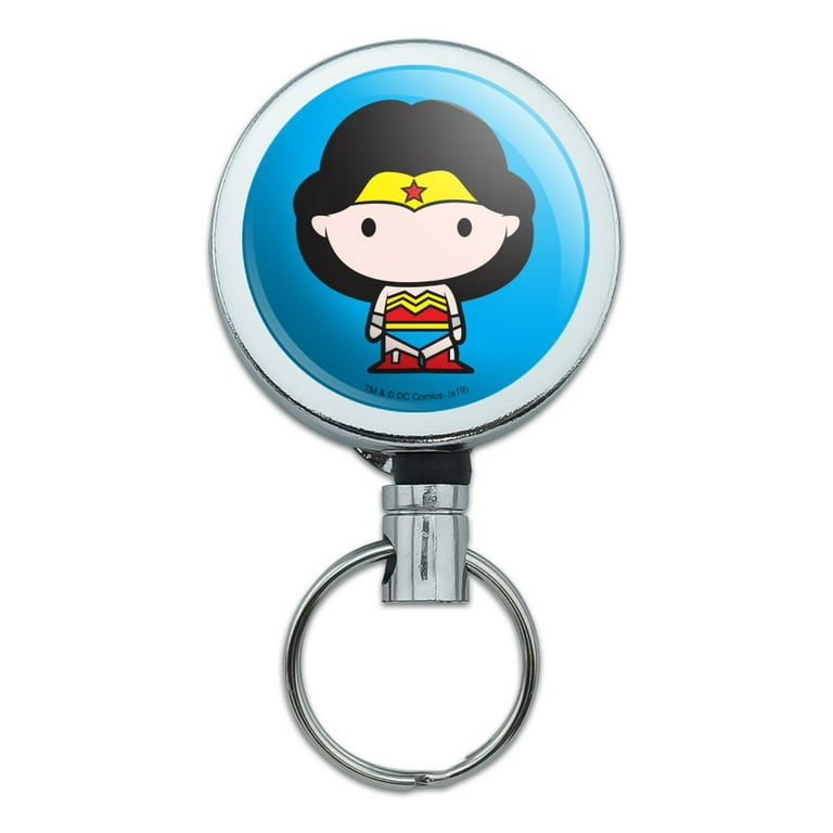 Wonder Woman Cute Chibi Character Heavy Duty Metal Retractable Reel ID Badge  Key Card Tag Holder with Belt Clip 