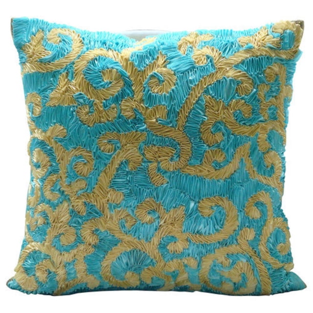 The HomeCentric Throw Pillow Cover With Zipper, Blue Shams, Blue and Yellow Ribbon Pillow Shams, Pack of 2, 24x24 inch (60x60 cm) Pillow Shams, Square Silk Pillow Sham, Pillow Shams - Creative Ribbons