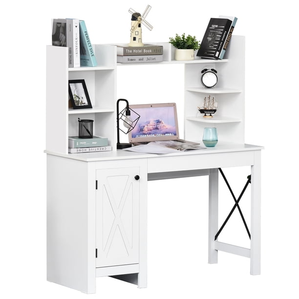 Homcom Computer Desk With Hutch And Storage Cabinet Home Office Computer Workstation Study Writing Table Walmart Com Walmart Com