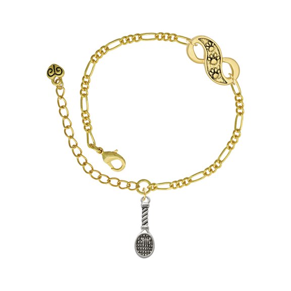 Delight Jewelry Silvertone Tennis Racquet Gold-tone Paw Infinity Link Chain Bracelet, 6" 2" Extender
