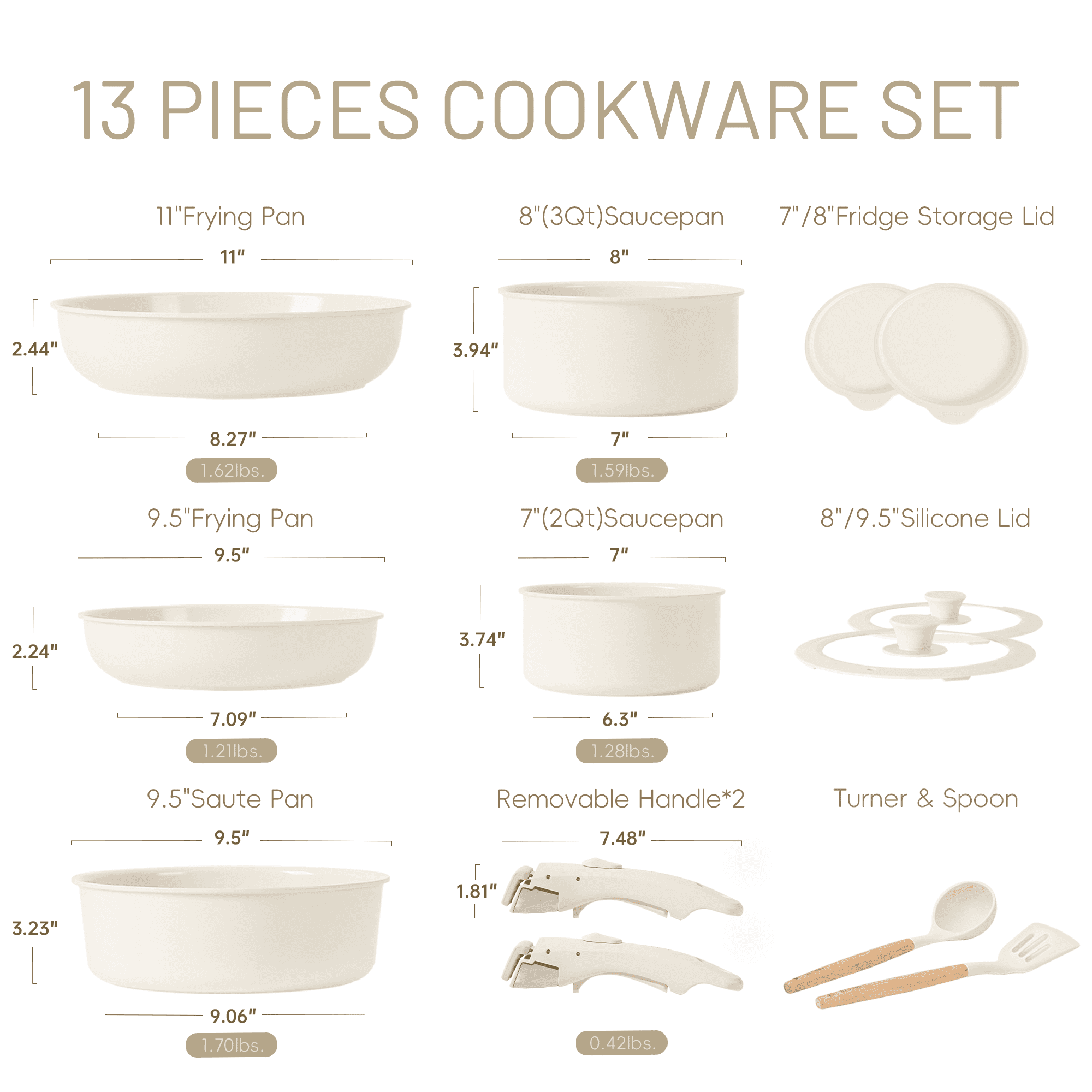 Carote 11 Pcs Ceramic Cookware Set, Pots and Pans Set Non Stick with Detachable Handles, Oven Safe, Induction Cookware, Stackable Kitchen Set, Cream White