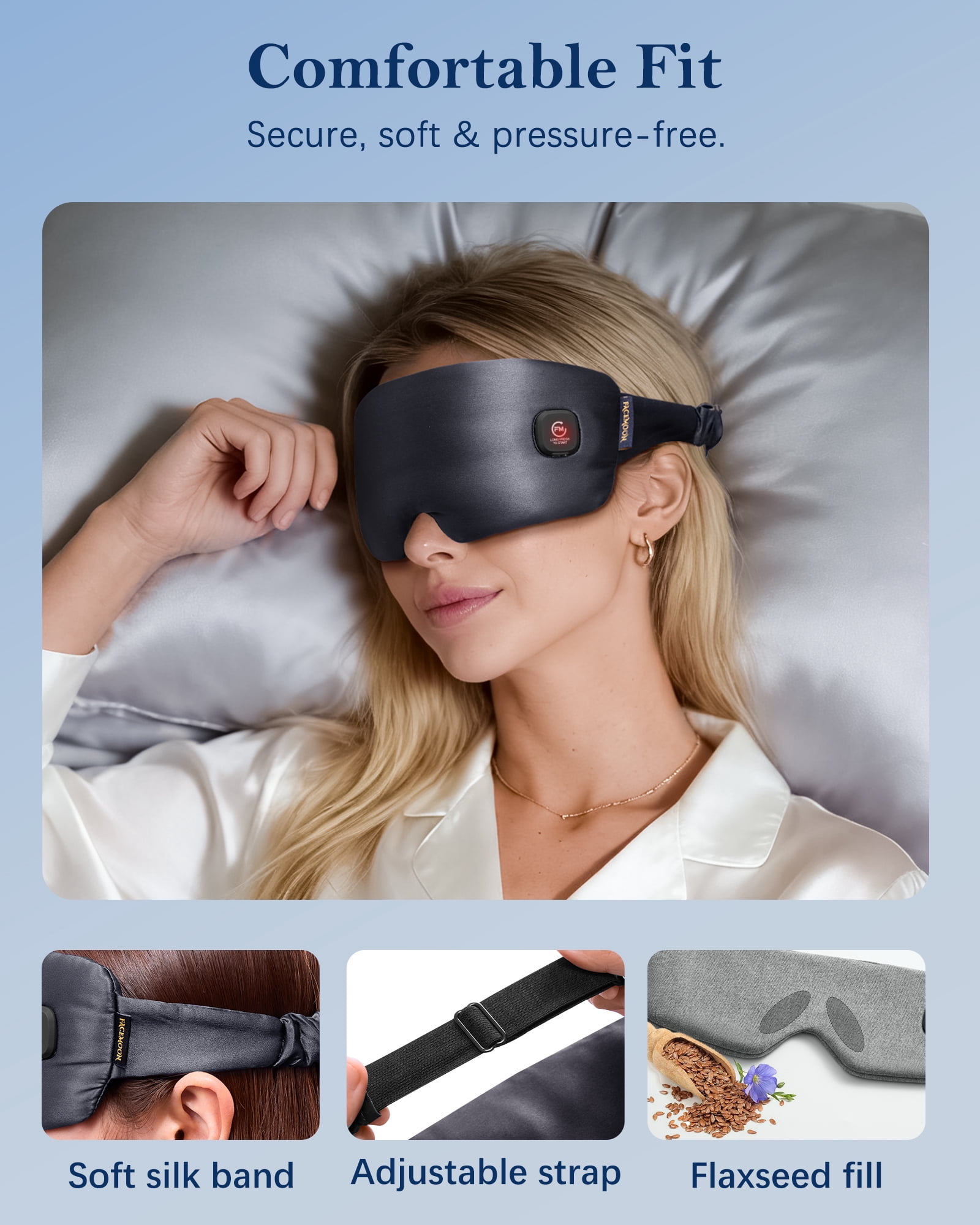 FACEMOON Cordless Silk Warm Eye Mask for Dry Eyes Comfort Moist Heat Sleep Relaxation Essential Blue