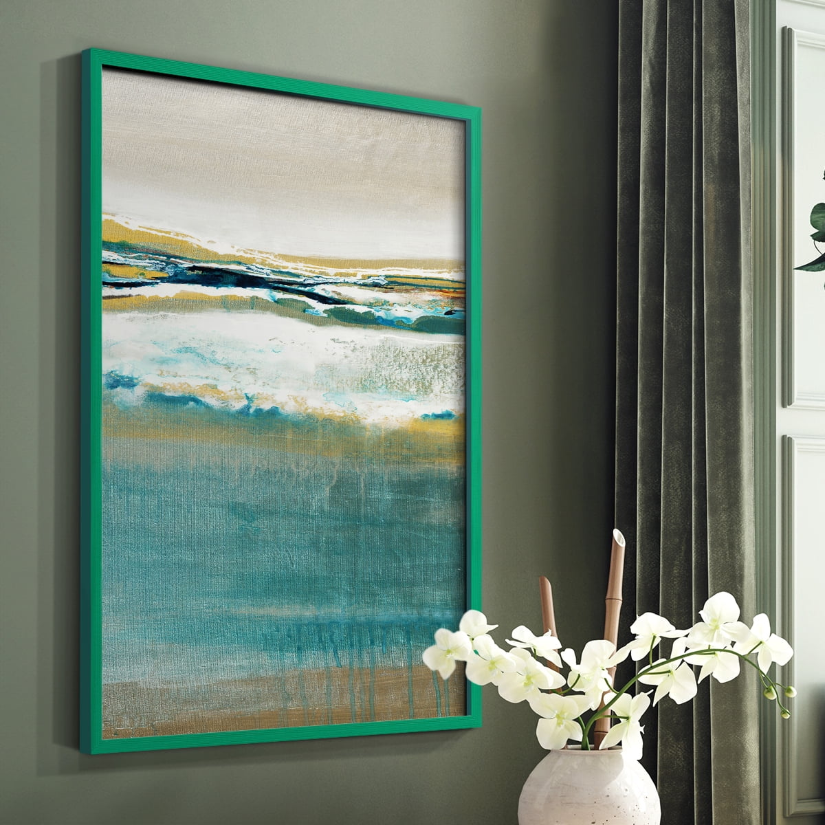 Aqua Quartz V2 Framed Print in Green Solid Wood Framed Print No Nail Hanging
