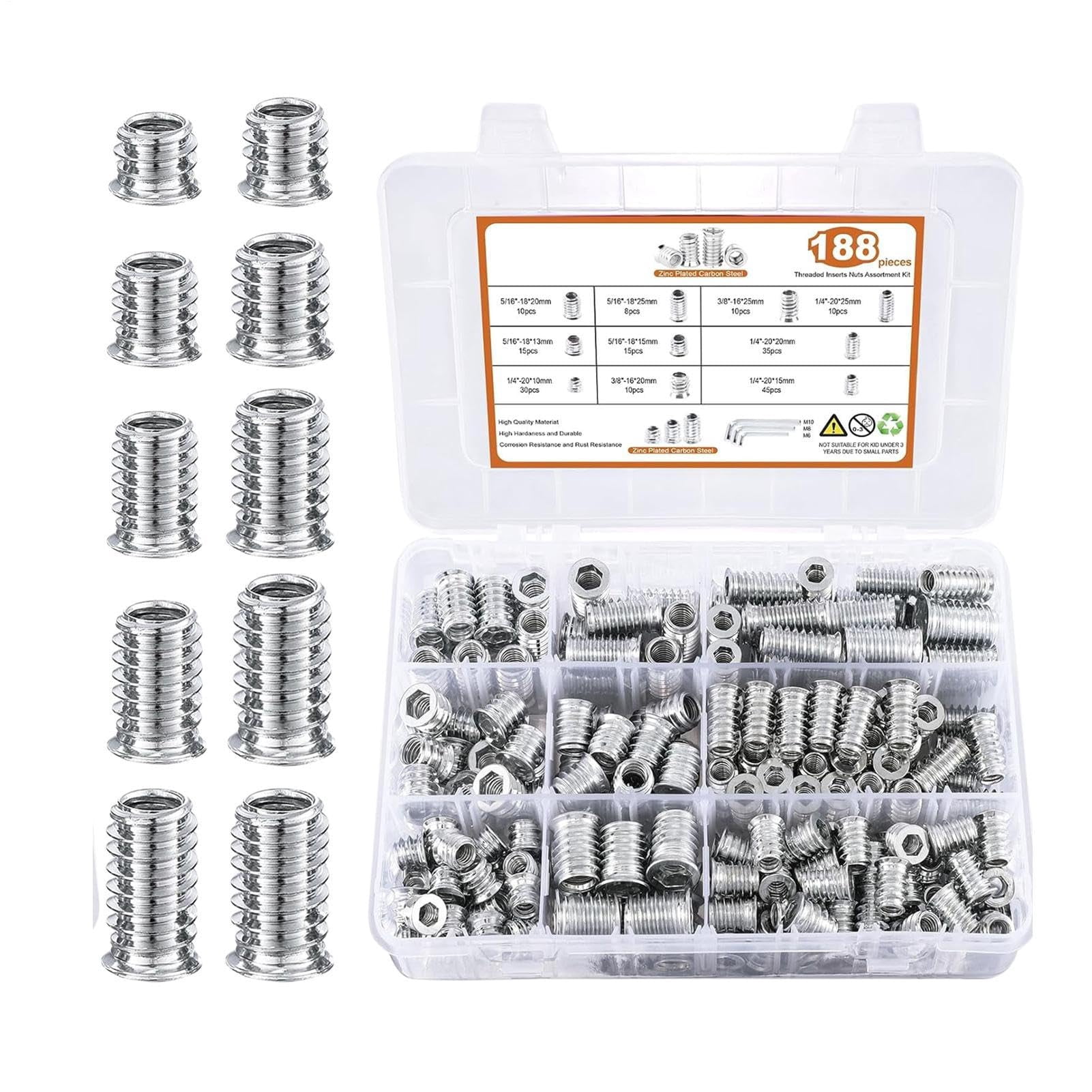 Wood Threaded Insert Socket Fastener Set Hex Wrench Spanner for Furniture Woodworking Craft (A)
