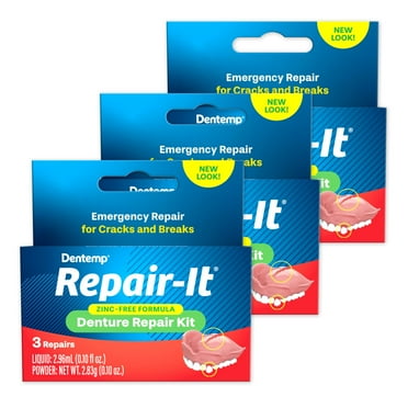 Dentemp Repair-It Advanced Formula Denture Repair Kit with Repairs Broken Dentures, Mend Cracks & Replace Loose Teeth, Pack of 3
