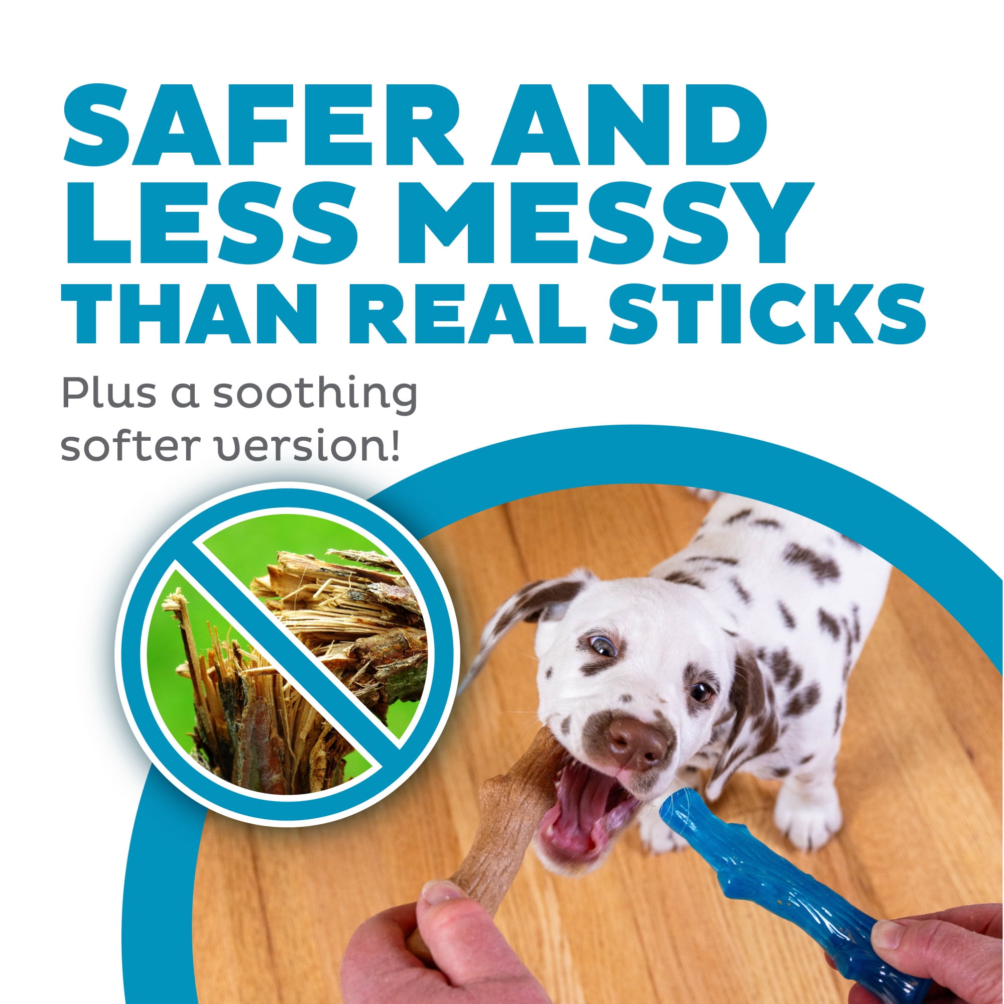 Pupstages by Petstages Puppy 2-Pack Dog Chew Toys – Real-Wood Blend Dogwood & Chewy TPE, Moderate Chewers, Small, 5.3"