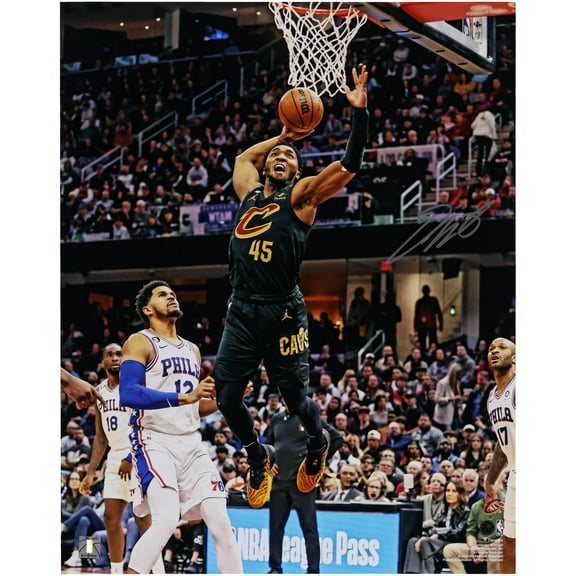 Donovan Mitchell Cleveland Cavaliers Autographed 16" x 20" Dunk in Black Photograph - Fanatics Authentic Certified