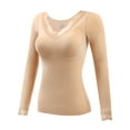 thumbnail image 6 of Mepaouo Thermal Shirts for Women Fleece Lined Thermal Basic Layer Long Sleeve Undershirt(Beige,2XL), 6 of 8