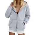 thumbnail image 2 of zaveiop Womens Hoodies Zip up Sherpa Lined Fleece Warm Jackets Cute Zip up Sweatshirt Hooded Cardigan Winter Coats with Pocket (Z1-Light Gray, L), 2 of 5