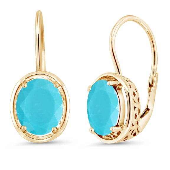Gem Stone King 3.00 Cttw Green Turquoise 18K Yellow Gold Plated Silver Earrings for Women | Gemstone Birthstone | Oval 9X7MM