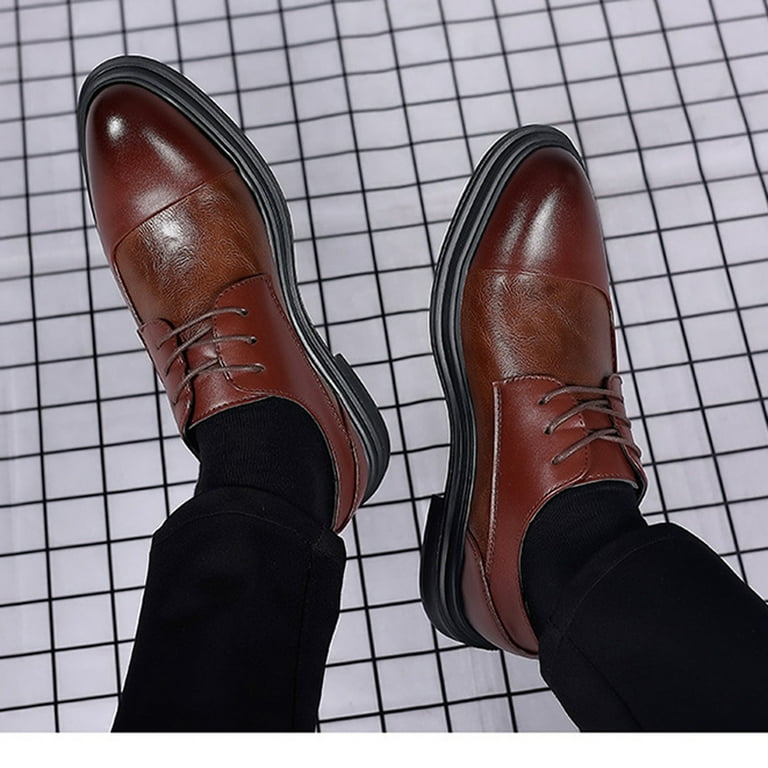 Xfvqtps Mens Dress Shoes British Style Splicing Together Pointy Toe Lace up  Fashion Classic Formal Business Casual Wedding Groom Leather Shoes Brown -  Walmart.com