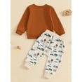thumbnail image 3 of Suealasg Toddler Baby Boy 2Pcs Fall Outfits Long Sleeve Letter Print Sweatshirt + Car Tree Print Sweatpants Set 6M 1T 2T 3T 4T Kids Boys Pants Sets Clothes, 3 of 7