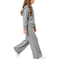 thumbnail image 2 of CYRBOKO Sweaters Outfit Sets for Girls, Fall Winter Long Sleeve Zipper Comfy Hooded Tops and Flared Pants Gray Size 2-3 T, 2 of 5