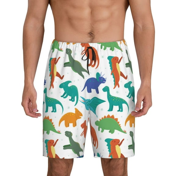 Fuzoiu Colorful Dinosaur Print Pajama Shorts for Men, Men's Pajama Bottoms,Mens Lounge Sleepwear,Pajama Pants with Pocket-Small
