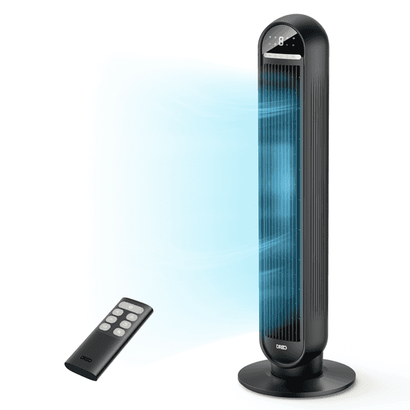 DREO Tower Fans for Home, 36" Standing Floor Fan with Remote, 90° Oscillating Fan, 28 ft/s High Velocity, LED Display, 8 Speeds, 4 Modes, 8H Timer, Quiet Bedroom Fan