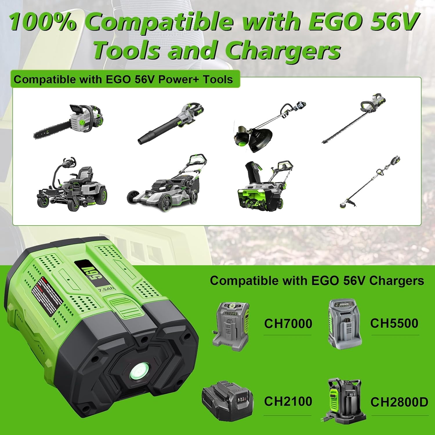 7500mAh Replacement for EGO 56V Battery BA1400T BA2800T BA4200T BA5600T BA3360T BA2242T Compatible with EGO Power+ 56 Volt Lawn Mower, Blower, String Trimmer, Chainsaw