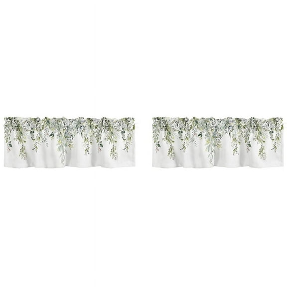 2X Sage Green Curtain Valance for Watercolor Eucalyptus Leaf Rod Pocket Valance Window Treatments Plant Leaves