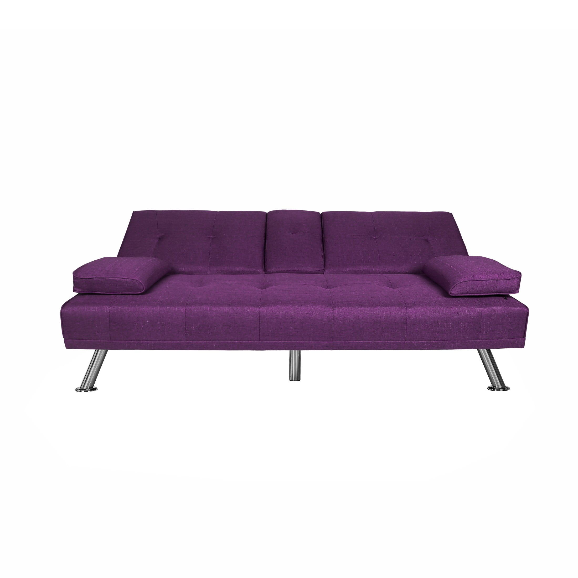 Gewnee 66.3” Futon Sleeper Sofa Bed with 3-Angle Adjustable Backrest,Loveset with 2 Cup Holders for Home,Office,Guest Room(Purple）