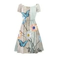 thumbnail image 2 of SCRAWLGOD Daisy Butterfly Dress for Women Summer Midi Dresses for Women Casual Short Sleeve Elastic High Waist Dress Crewneck Ladies Summer Dresses Size M for Picnic, 2 of 7