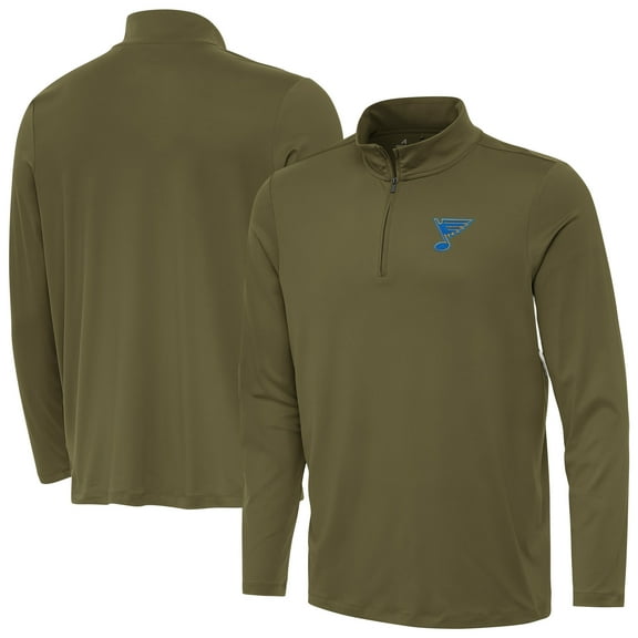 Men's Antigua Olive St. Louis Blues Reprocess Quarter-Zip Pullover