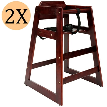 Wooden high Chair for Babies, Infants and Toddlers + highchair Safety Straps, for Restaurant and Home use, Mahogany, 2