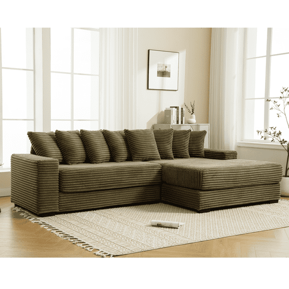 Newboti Oversized Two-Piece Couches, L Shaped Sofa, Corduroy, Right Chaise Daybed,with Armrests,Eight Throw Pillows,Corner Sofa,Easy To Assemble, Green 90852424751871