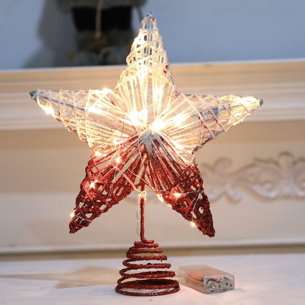 Fiudx Estrella de Cinco Puntas de Hierro Forjado con Degradado de Color y Luces para Decoración de Árbol de Navidad.