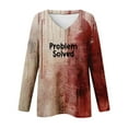 ASDFVBKG Womens plus size Bloody Shirts Halloween Horror Problem Solved Shirts Long Sleeve V