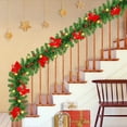 thumbnail image 2 of 9FT Pre-lit Artificial Christmas Garland, Green Rattan with Red Flower Decorations Battery Operated LED Lights for Home Stairs Fireplace Front Porch Door Display Indoor Outdoor Christmas Decor, 2 of 6