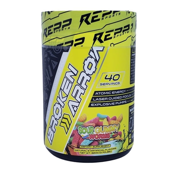 REPP Sports Broken Arrow Pre-Workout | Intense Energy and Endurance Support (Sour Gummy Worms, 20/40 Servings) *EN