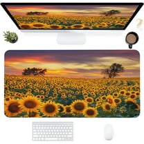Desk Mat,Floral Sunflowers Extended Gaming Mouse Pad for Office Work & Game,Computer Keyboard Mouse Mat Desk Non-Slip Rubber Base Large Mousepad with Stitched Edges, 31.5x15.7inch