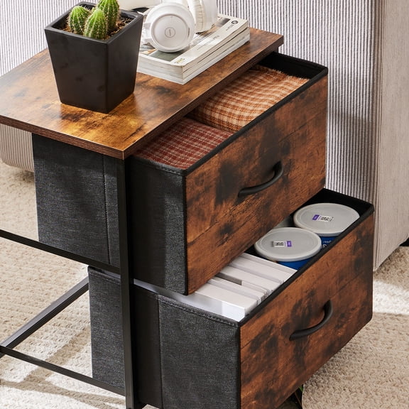 25" Brown 2-Drawer Nightstands Set of 2, Modern Minimalist Side Table Cabinet for Bedroom Living Room