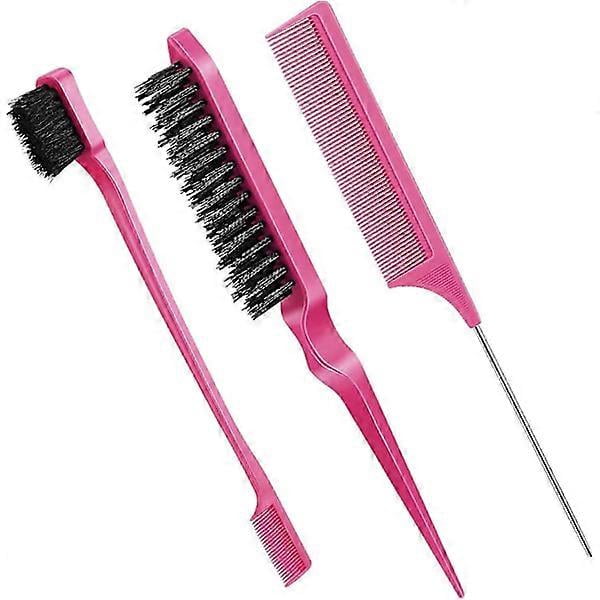 3-Piece Set of Teasing Brushes, Hair Brush with Bristles and Comb, Teasing Combs, Heavy Duty Rat Tail Comb