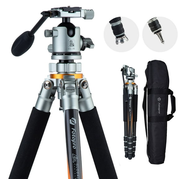 Fotopro 64" Carbon Fiber Tripod with 44mm Ball Head, Lightweight Compact Travel Camera Tripod, Global Elite Waterproof Support for DSLR Video Cameras, 44lbs Load, GEP TL-64C