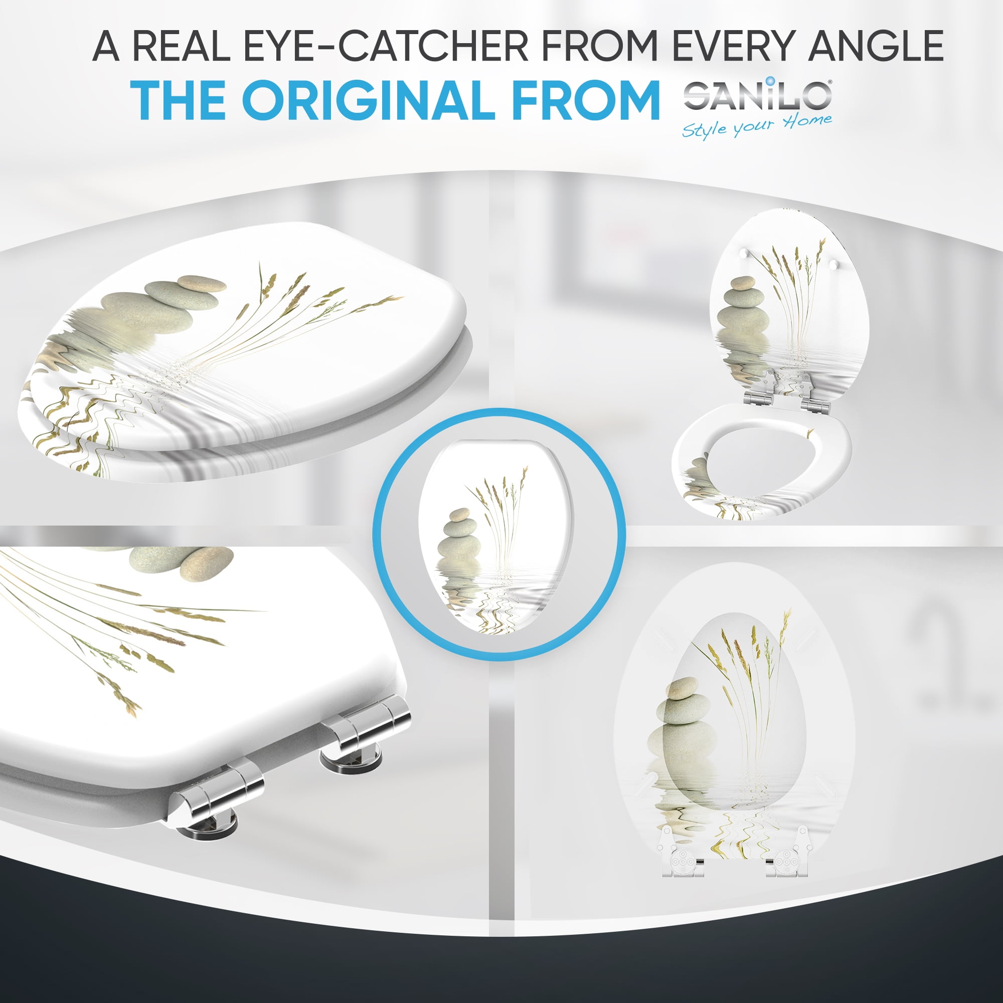 Sanilo Soft Close Toilet Seat ELONGATED, Quiet and Slow Close Lid and Seat, Strong Bumpers and Hinges, Balance