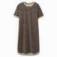 thumbnail image 2 of Sakmal Long Moo Moos for Women Nightgown Split Cotton Brown Lightweight Night dress Short Sleeve Striped Nightgowns for Women, 2 of 9